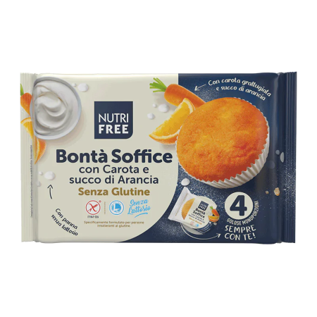 BONTÀ SOFFICE SENZA GLUTINE MERENDA ALLA CAROTA E SUCCO DI ARANCIA NUTRIFREE 140 GR. 4PZ
